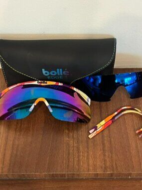 Bolle Edge II 13 Colorful Frame Sunglasses w/ Case, Extra Lenses, & Ear Guards